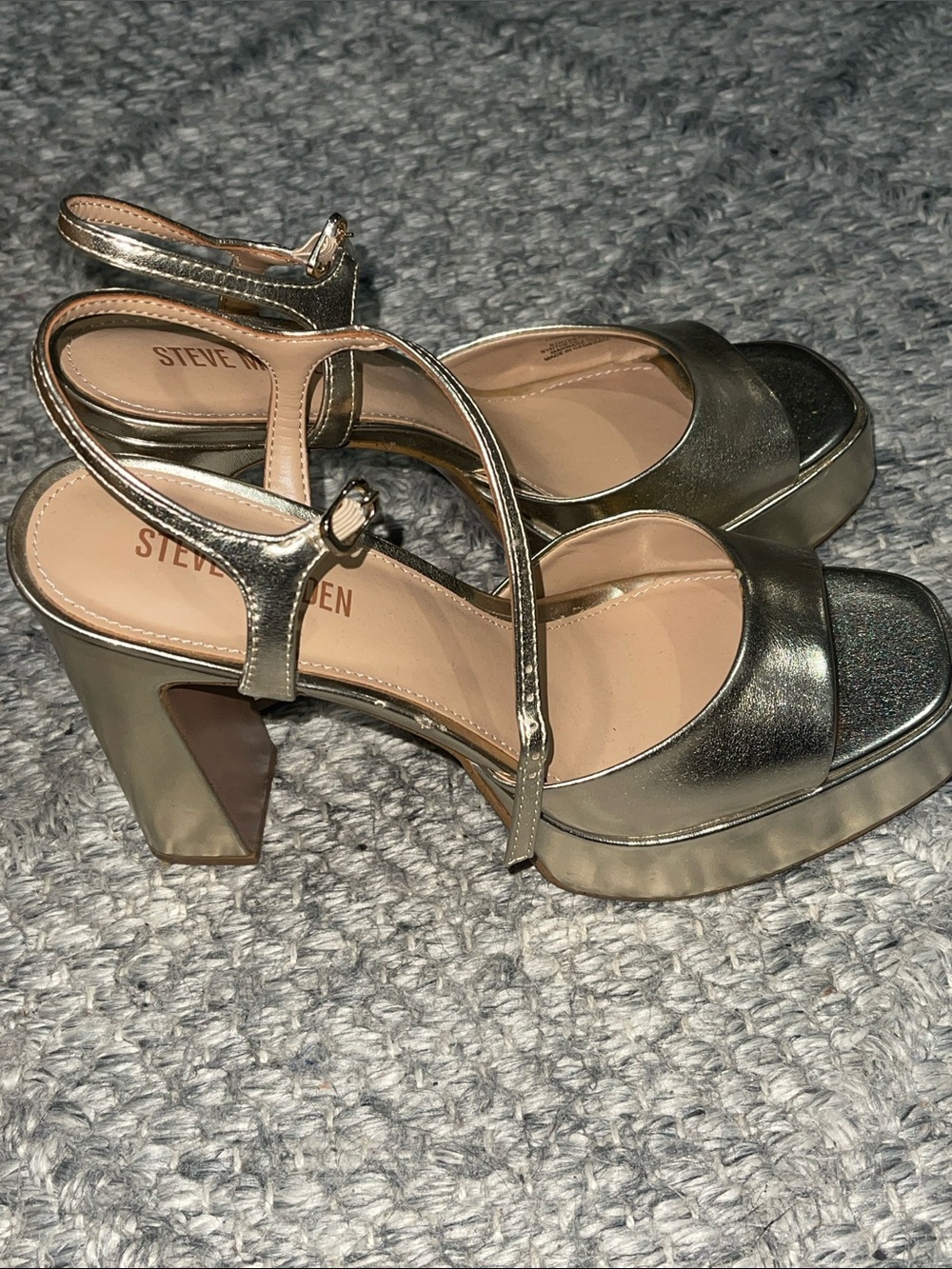 Steve Madden Metallic Gold Platform Ankle-Strap Heels - Picture 7 of 9